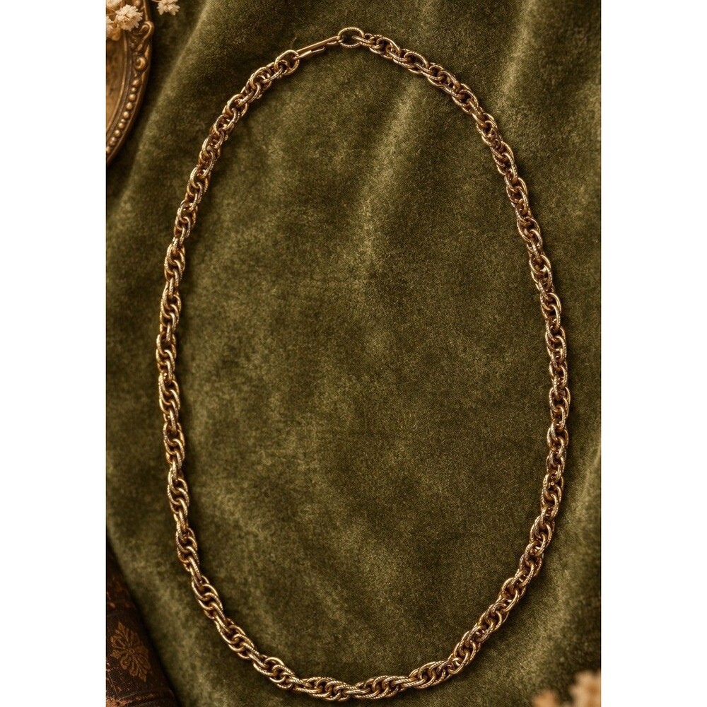 Vintage 1970s Gold Tone Textured Fancy Link Chain Necklace 20” Statement Jewelry